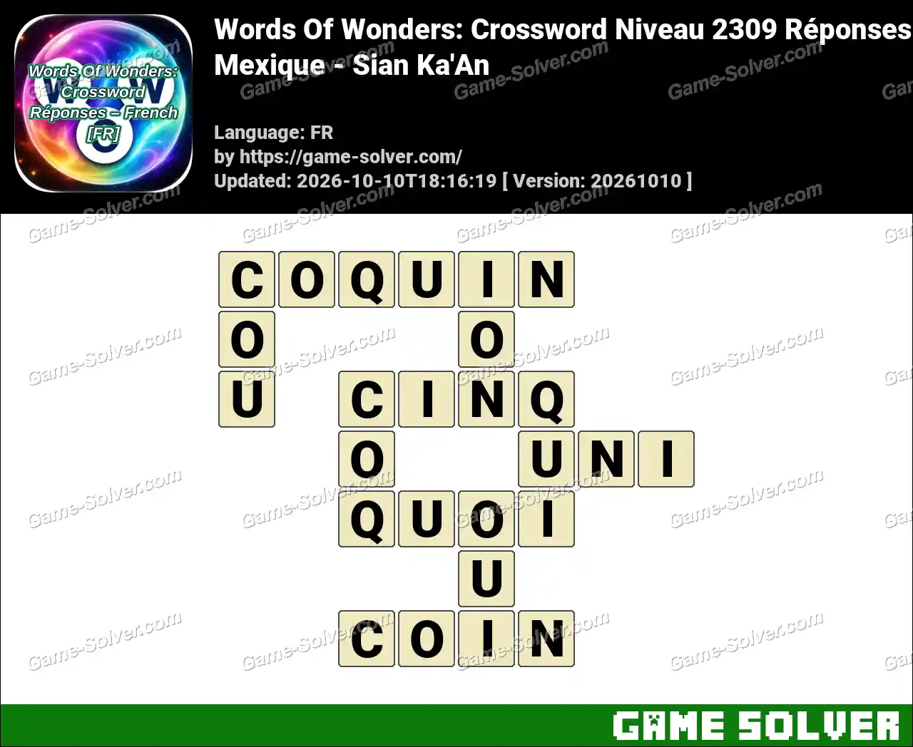 Words Of Wonders: Crossword Niveau 2309 Réponses – Mexique – Sian Ka’An
